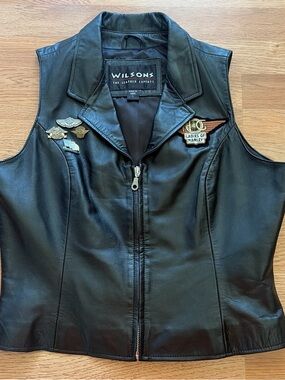 Wilson Black Leather Ladies Riding Vest with Patches